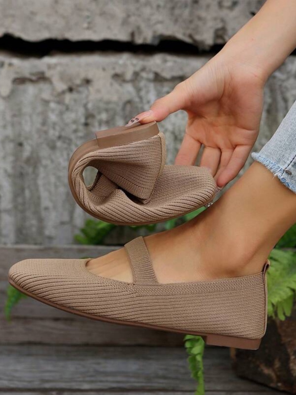 Khaki Knit Mary Jane Flats - Women - Picture 2 of 4